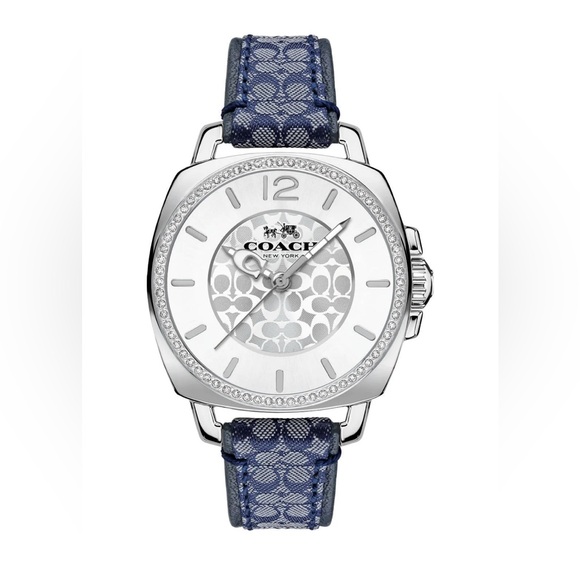 New Coach Boyfriend Crystal Dial Blue Signature Strap Watch 14503149 - Picture 1 of 2